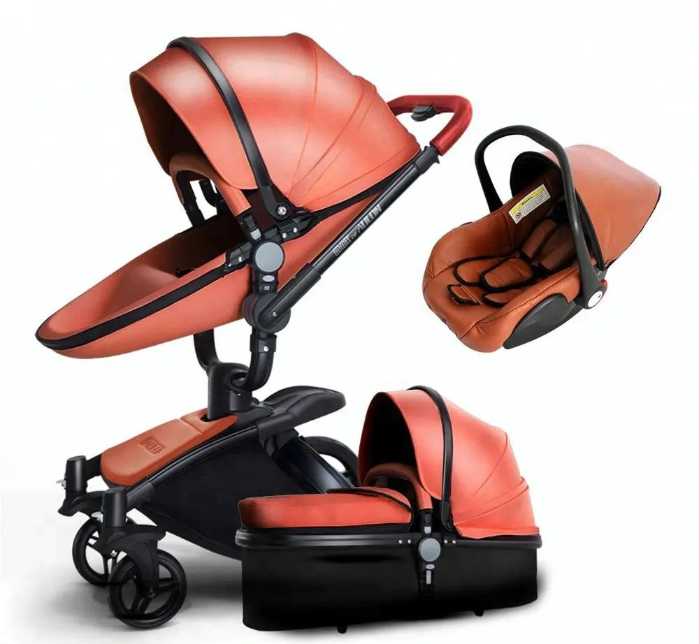 תינוק עגלת Kinderwagen חם-מכירת מוצרים 360 תואר משלוח סיבוב 3 ב 1 חדש תינוק עור חומר בייבי עגלת גלגל גדול