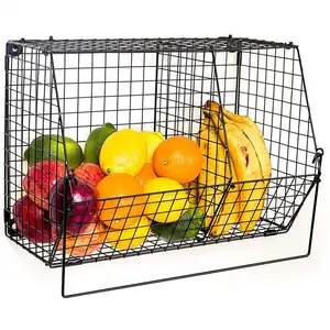 Black Fruit Basket Folding Fruit and Vegetable Basket for Kitchen Metal Wire Fruit Basket for Kitchen