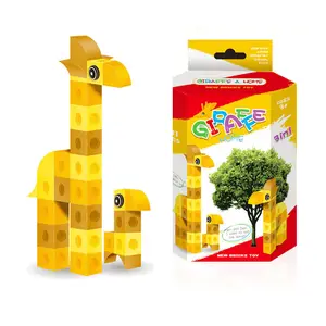 Kids Creative cartoon diy Giraffe family building blocks toys