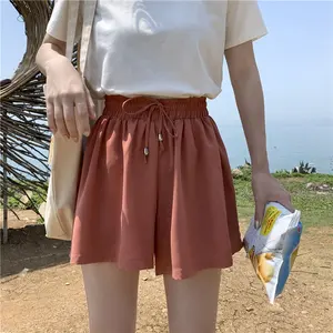 2019 Nuovo Stile di Estate Delle Donne A Vita Alta Chiffon di Raffreddamento Breve <span class=keywords><strong>Pantaloni</strong></span> Larghi del Piedino del Pannello Esterno Solido Bicchierini Casuali Accoglienti Tutti I Match bicchierini della ragazza - Product Image 1