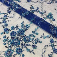 Tela de Tul Azul Rey Bordada con Cuentas y Lentejuelas, 100% Poliéster, Resistente al Encogimiento, Tejido de Lujo para Prendas y Bolsos de Mujer