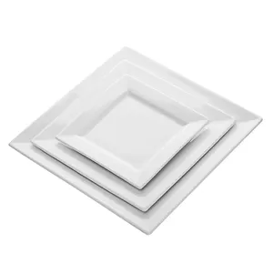 Ensemble d'assiettes de table en porcelaine blanche, carrées, en céramique, de bonne qualité, pour hôtel, vente en gros, livraison gratuite