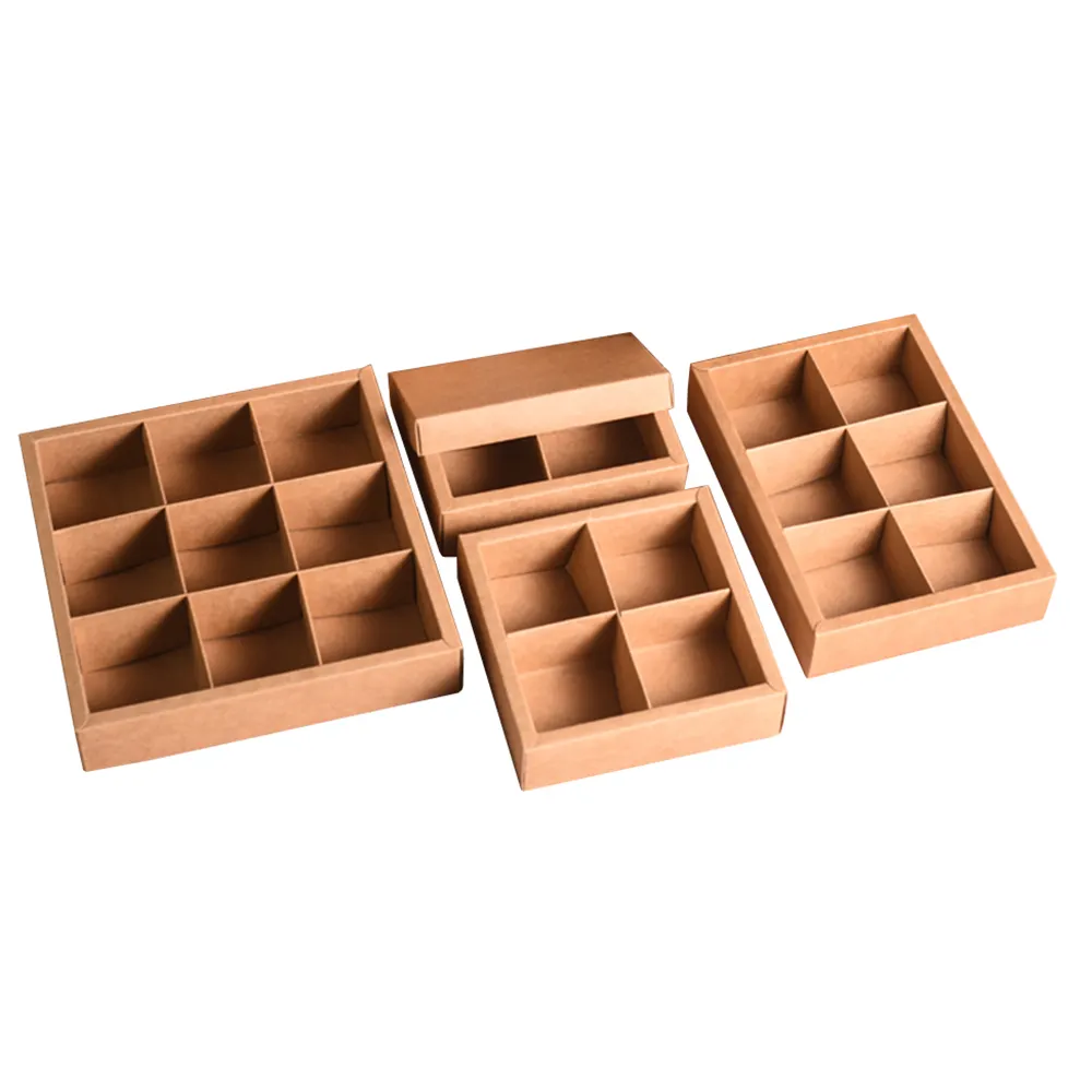 Custom luxury kraft paper food gift box with lid and dividers packaging macaron dessert mooncake bon bon chocolate bar