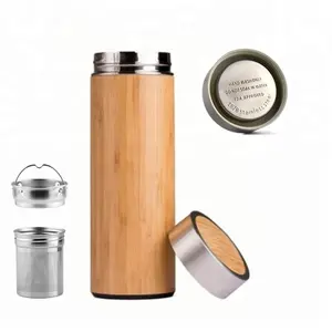 Garrafa térmica de bambu para viagem, garrafa térmica de bambu com folha solta para chá e filtro de água