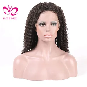 Virgin natural color 13*4 lace frontal wig cheap raw pre plucked kinky curl free shipping human hair wig with baby hair