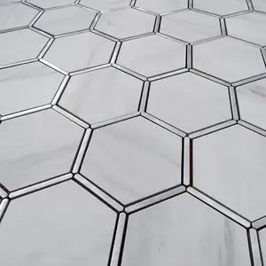 Soulscrafts White Marble LookとMetal Hexagon Ceramic Mosaic Tile