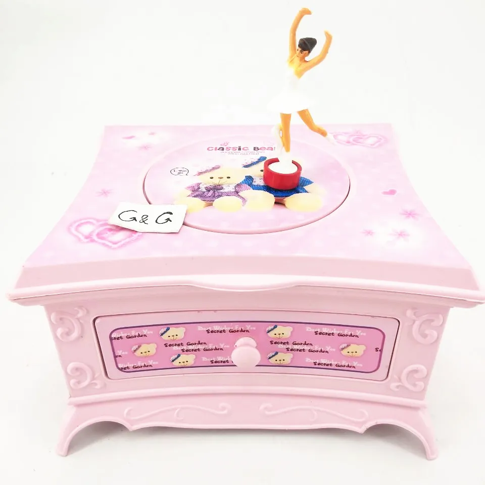 Plastic Pink Ballerina Jewelry Box Music Girls Dancing Doll Music Box