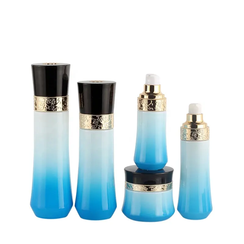 مخصص التدرج الأزرق والأبيض الجلد الرعاية عبوة زجاجية مجموعة كريم زجاجة مضخة 40 مللي 100 مللي