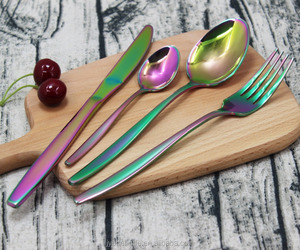 <strong>Rainbow</strong> Color PVD Coating Tableware, Colorful Plated Cutlery Set ,nice <strong>rainbow</strong> Titanium Cutlery Set Food Safe Color Dinner Set - Product Image 3
