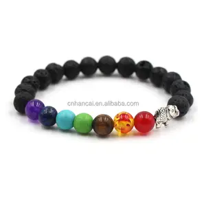 7 Chakra 8mm Lava Stone Black Frosted Stone Elegant Collar Gifts Buddha Bracelets Trendy Natural Stone Jewelry for Women Men