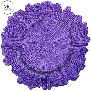 Assiettes de présentation de mariage couleur récif de verre location de fête en gros assiettes en verre violet violet