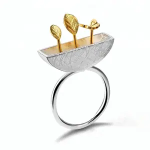 Ontwerp My Little Tuin 925 Zilver Wit Gouden Ring