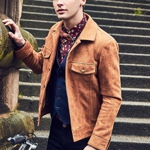 Giacca Bomber in Pelle Scamosciata Tinta su Misura, Stile Autunnale da <span class=keywords><strong>Uomo</strong></span>, Servizio OEM, Antivento ed Ecologica - Product Image 2