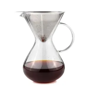 Pour-Over kahve Brewer, daha fazla tat ile kağıtsız paslanmaz çelik filtre ve cam sürahi, manuel damla kahve makinesi