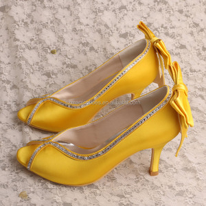 Bowtie Damigella D'onore Giallo Scarpe Tacco Sottile - Product Image 6