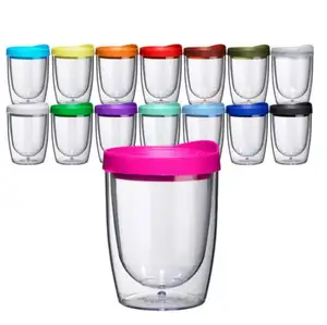 Personalizzato di plastica di Vino Bicchiere, Doppia Parete Coibentata vino sippy cup Tumbler, acrilico Birra tumbler Adulto Bere Tazza Sippy