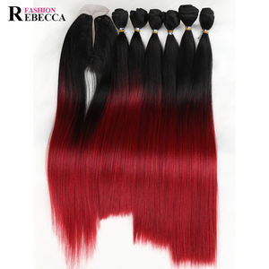 Nobile Oro del Commercio All'ingrosso Diritto serico Migliore 7pcs Fibra Sintetica Fasci Del Tessuto Dei Capelli Con Chiusura Centrale - Product Image 5