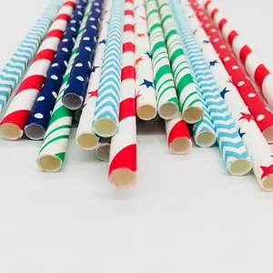 Biodegradable Paper Straws Party Decoration Striped Drinking Straws