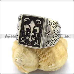 خمر مجوهرات فضة منقوش فلور دي ليز Blacken مربع الخاتم الدائري مع فاينز نمط