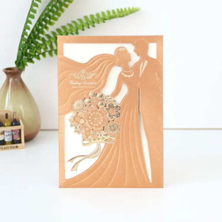 Acepta tarjeta de impresión personalizada, Diseño de tarjeta de boda con corte láser