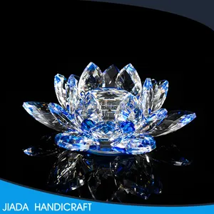 Flor de loto de cristal de cuarzo para decoración del hogar, flor de loto de cristal Feng Shui Blanco/azul, artesanal, regalos