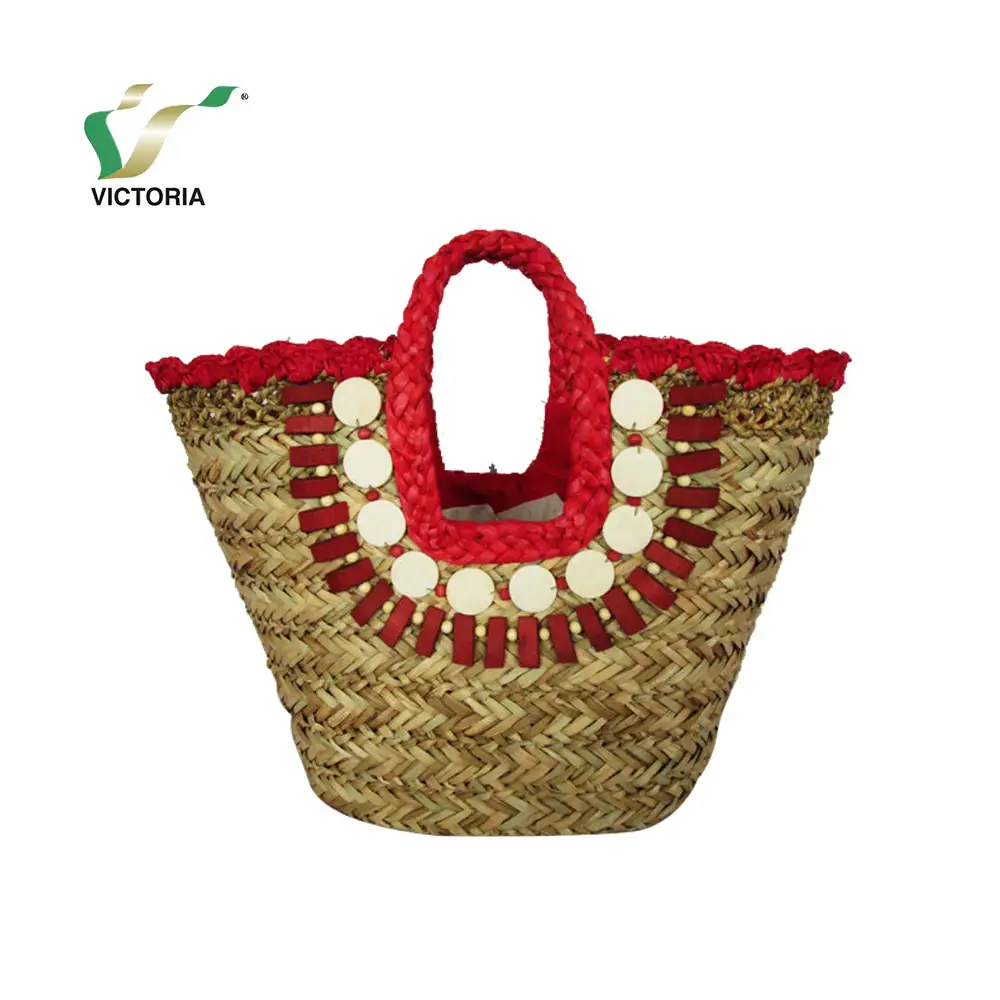 Portable portable large capacity colorful new fashion sea grass straw woven straw basket