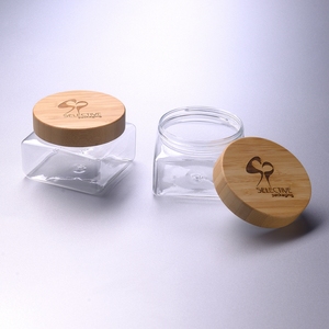 Square Transparent Plastic Square Cosmetic Jar Personal Care Cosmetic Packaging/ Empty Cream Jarswith Bamboo Lid