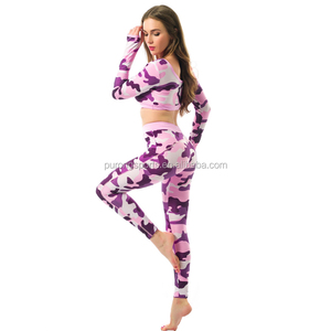 女の子向けセックスフィットネスジムアクティブウェアヨガ、長袖クロップトップス卸売、サプレックス迷彩柄スポーツウェア女性用 - Product Image 5