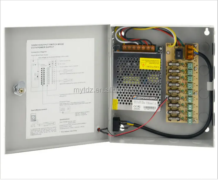 CCTV 9 Channel Output 12V DC 15A Auto Reset Fuse Auto Reset Fuse CCTV Distributed Power Supply Box for Security Camera