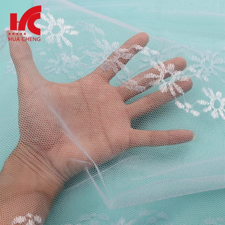 Cina Putih Lubang Tulle Renda Kain Dalam Gulungan, Shiny Wedding Veil Tissu Tekstil Kain Renda