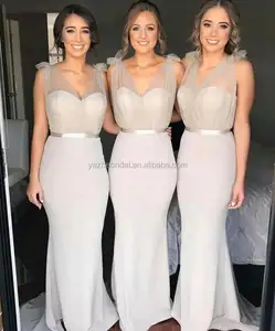 Grey Satin Tulle Zomer Mode Bruidsmeisje Jurken Lange Mode Plus Size Bruidsmeisje Jurken