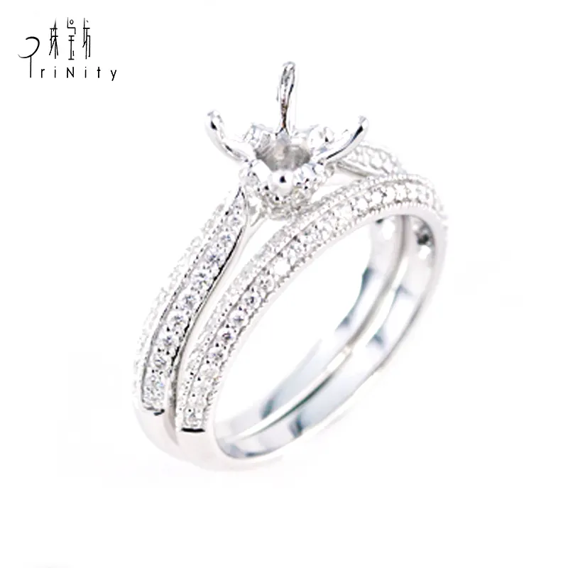 18K White Solid Gold Semi Mounting Round Diamond Engagement Ring Bridal Jewelry Semi Mounts