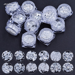 12 Formes Rond Carré Losange Hexagone <span class=keywords><strong>Blanc</strong></span> Paillettes Nail Art Paillettes Poudre Acrylique Pour Ongles - Product Image 3