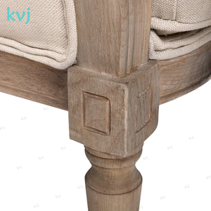 Sillón Individual KVJ-7860 Estilo Luis con Acabado de Madera Envejecida y Tapicería de Lino - Product Image 4