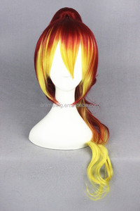 Vente en gros 65cm de long bouclés Ombre rouge jaune <span class=keywords><strong>Ao</strong></span> No <span class=keywords><strong>Exorcist</strong></span> Kirigakure Syura perruque synthétique Anime Cosplay perruque avec une queue de cheval - Product Image 3