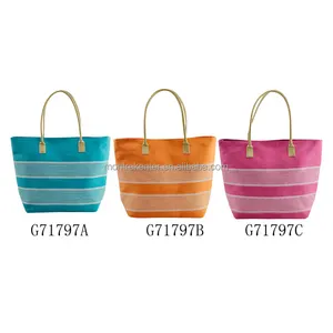 Promotional Top Quality 2023 Hot Selling Promotional Wholesale Leather Handle Stripe Tote Bag For Lady