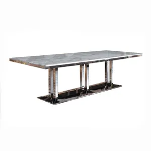 豪华大理石顶级不锈钢腿方形餐桌