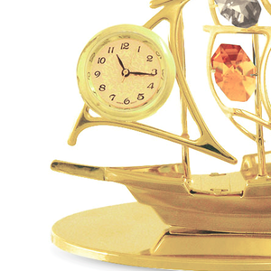 Crystocraft Bateau à Voile en Métal Plaqué Or 24 carats avec Cristaux, Coupe Brillante, Horloge de Bureau Miniature Nautique, Figurine de Collection, Style Européen - Product Image 3