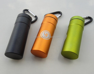 outdoor camping keychain waterproof medical aluminum metal container round pill box holder Storage with carabiner