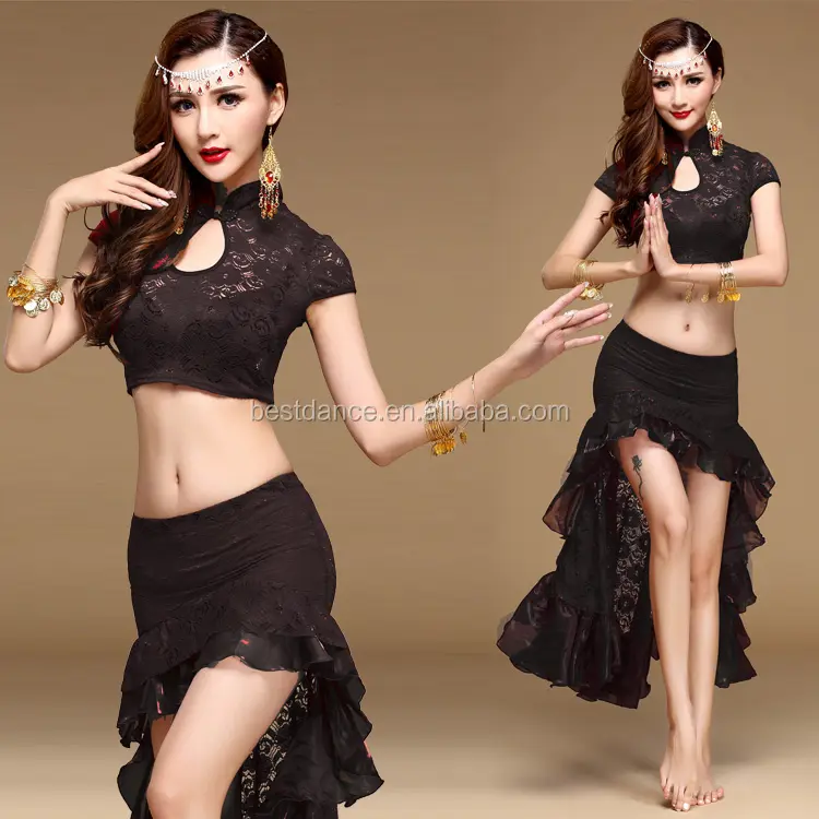 BestDance New Practice Belly Dance Costumes Lace Stage 2Pcs Top Long Skirt Dress OEM