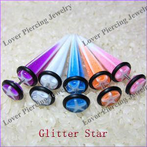 [UV-FT007] Extenseur d'oreille en acrylique UV Glitter Star Design, faux cônes d'oreille - Product Image 1