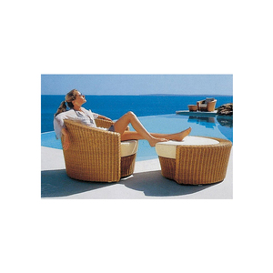 Chaise longue ronde en rotin d'extérieur pour cour et hôtel - Product Image 5