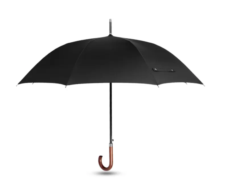Ok Umbrella Logo Kunden spezifischer automatischer wind dichter Regenschirm mit hochwertigem Holzgriff Gerader Regenschirm