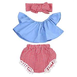 طفل الفتيات قصيرة الأكمام بلوزة صديرية دائرية + عالية الخصر بوم بوم سراويل قصيرة - Product Image 3