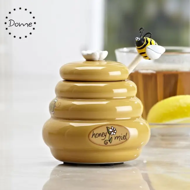 color blanco Tarro para miel de cerámica en forma de colmena 