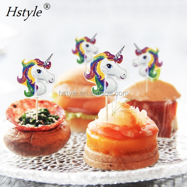 Hstyle 24 Pièces/lot Couleur Licorne Topper Cupcake Pics Mariage 1er Anniversaire Fête Fournitures PQ286 Bébé Douche Gâteau Décoration