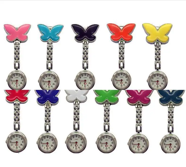 Wholesale Mix 11colors Butterfly Nurse Pocket Watch Dia 38MM Brooches Silicone Quartz Nurse Watch