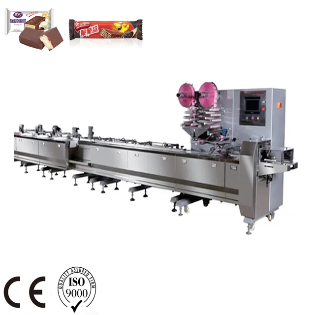 자동 공급 및 포장 와플 비스킷 초콜릿 호일 포장 포장 기계 Aligner 피더 흐름 팩 기계