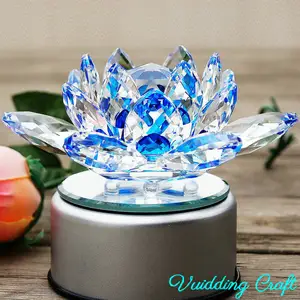 Flor de loto de cristal azul giratoria brillante con Base para regalos de boda