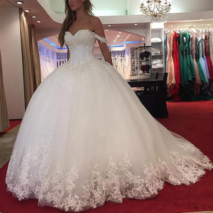 NE167 Vestido De novia para novia Vestido De Noiva <span class=keywords><strong>Manga</strong></span> Longa fuera de los hombros princesa vestido De baile hinchado vestidos De novia - Product Image 1